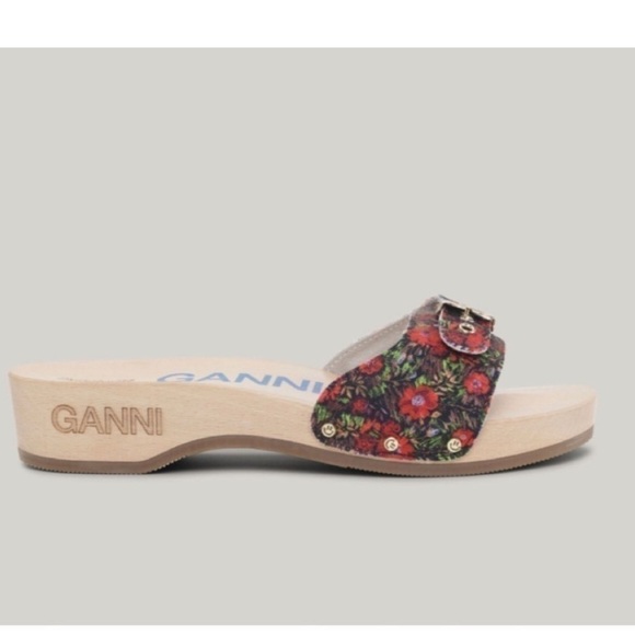 GANNI X Dr. Scholl Red Floral Slip on Low Heel Sandal Clogs Size 8 NEW - Picture 2 of 12